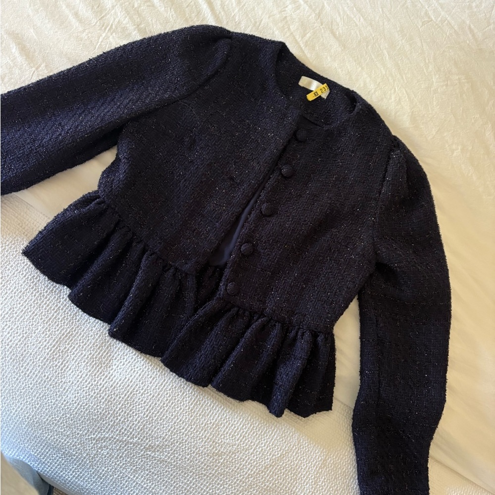 Elegant navy blue sparkle Peplum blazer